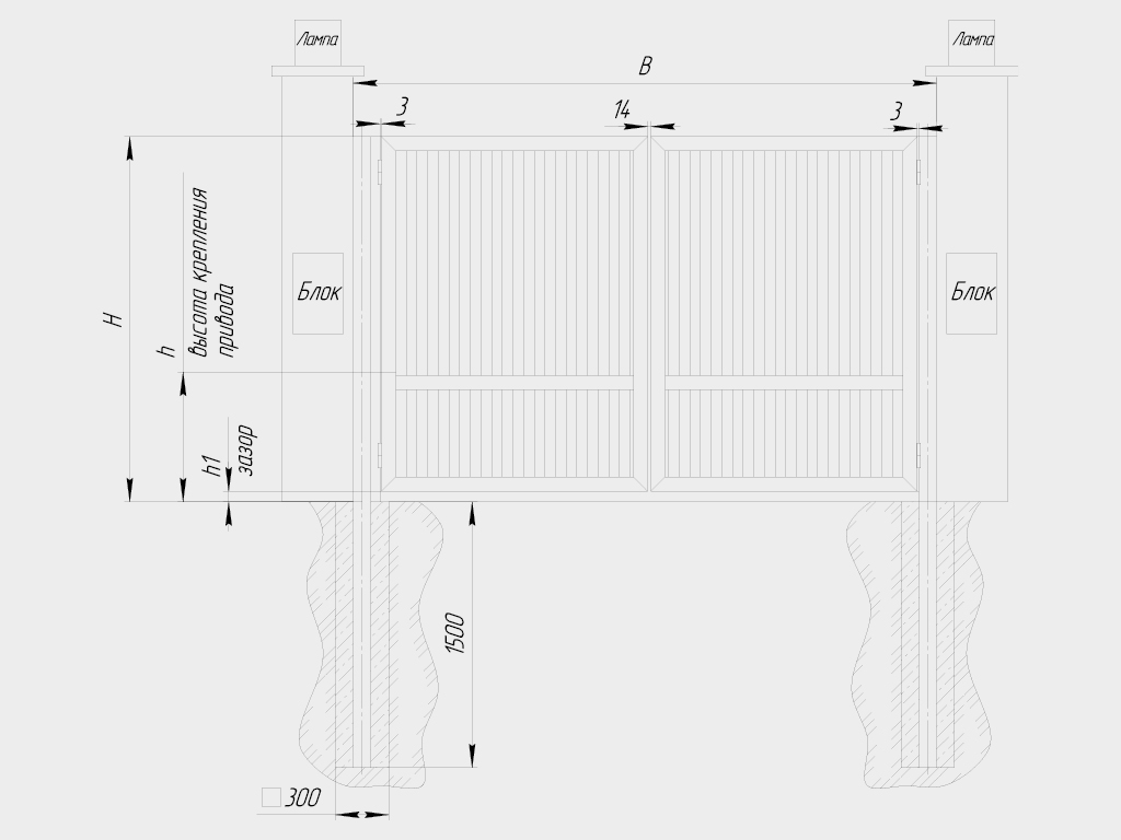 Betonlash mumkin bo‘lgan ustunlar. Ustunlar oldindan tayyorlangan 300 x 300 x 1 500 o‘lchamdagi chuqurni (yerning muzlash chuqurligi) tayyorlash orqali o‘rnatiladi.